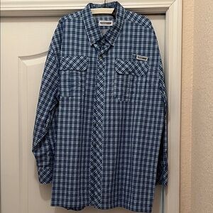 Columbia Blue and White Plaid Long-Sleeve Button-Down Shirt